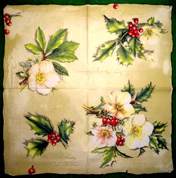 004 Weihnachten Blumen - 3-lagig (creme/rot) - Ihr